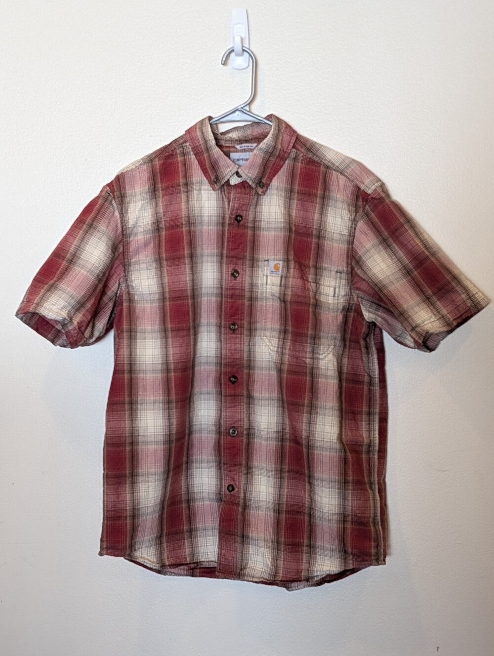 Carhartt 104174 DBD Plaid Button Up Shirt Mens M Red Beige Relaxed Fit